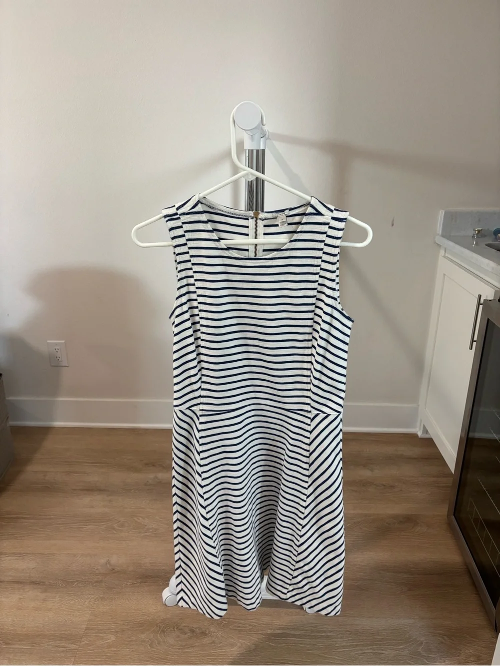 J. Crew Navy & White Striped Sleeveless Midi Dress